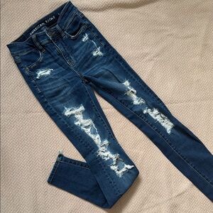 American Eagle Outfitters Women's Ripped Dark Blue Skinny Jeans